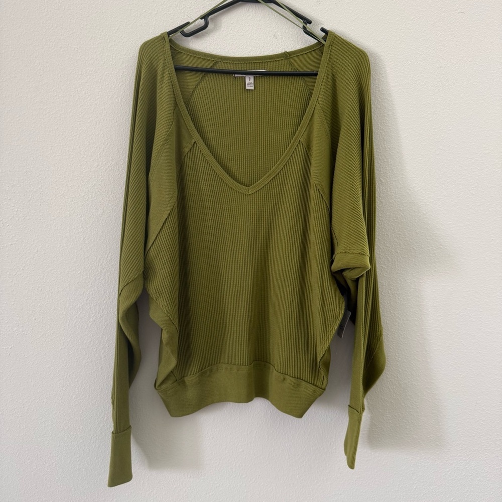 Free People Santa Clara Thermal V-neck Oversized Ferngully Small NWT - Picture 2 of 8